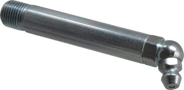 Alemite - 65° Head Angle, 1/8 PTF Carbon Steel Standard Grease Fitting - 3/8" Hex, 2-3/4" Overall Height, 2-1/4" Shank Length, 10,000 Operating psi, Zinc Plated Finish - Caliber Tooling