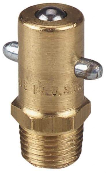 Alemite - Straight Head Angle, 1/8 PTF Brass Pin-Style Grease Fitting - 7/16" Hex, 31/32" Overall Height, 17/64" Shank Length, 3,000 Operating psi, Zinc Plated Finish - Caliber Tooling