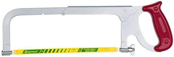 Starrett - 8, 10, 12" Hacksaw - 3-3/4" Throat Depth, Plastic Handle, Red Plastic D-Style Handle - Caliber Tooling