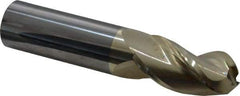 Accupro - 1" Diam, 2" LOC, 3 Flute Solid Carbide Ball End Mill - ZrN Finish, Single End, 5" OAL, 1" Shank Diam, Spiral Flute - Caliber Tooling