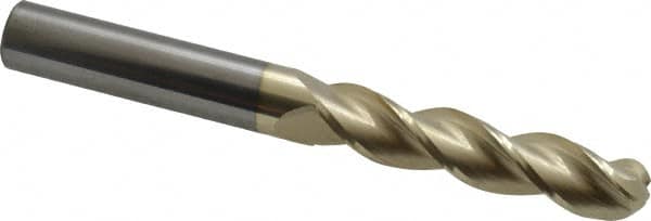 Accupro - 7/16" Diam, 2" LOC, 3 Flute Solid Carbide Ball End Mill - ZrN Finish, Single End, 4" OAL, 7/16" Shank Diam, Spiral Flute - Caliber Tooling