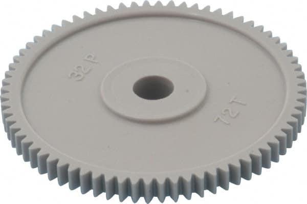 Made in USA - 32 Pitch, 2-1/4" Pitch Diam, 2-5/16" OD, 72 Tooth Spur Gear - 3/16" Face Width, 5/16" Bore Diam, 13/16" Hub Diam, 20° Pressure Angle, Acetal - Caliber Tooling