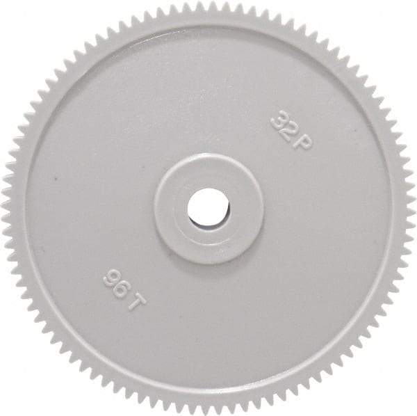 Made in USA - 32 Pitch, 3" Pitch Diam, 3-1/16" OD, 96 Tooth Spur Gear - 3/16" Face Width, 5/16" Bore Diam, 13/16" Hub Diam, 20° Pressure Angle, Acetal - Caliber Tooling