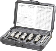 Hougen - 8 Piece, 9/16 to 1-1/16" Cutter Diam, 1" Cutting Depth, High Speed Steel Annular Cutter Set - Bright Finish, 3/4" Shank Diam, 9/16, 11/16, 13/16, 15/16, 1-1/16" Cutter Diams, 2 Flats on Shank - Caliber Tooling