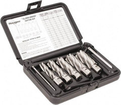 Hougen - 8 Piece, 9/16 to 1-1/16" Cutter Diam, 2" Cutting Depth, High Speed Steel Annular Cutter Set - Bright Finish, 3/4" Shank Diam, 9/16, 11/16, 13/16, 15/16, 1-1/16" Cutter Diams, 2 Flats on Shank - Caliber Tooling