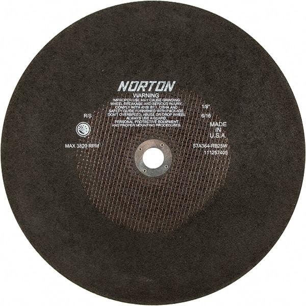 Norton - 16" Aluminum Oxide Cutoff Wheel - 1/8" Thick, 1" Arbor - Caliber Tooling