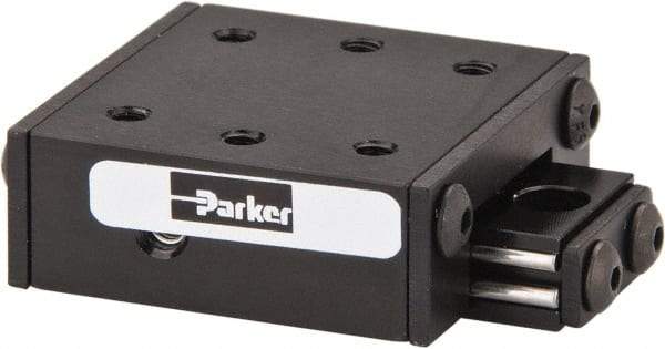 Parker - 6 Lb. Capacity, 4-40 Mount Hole, 1/2" Travel, Ball Bearing Slide Table - Single Axis, 6 Mounting Holes, 1-1/4" Long x 1-1/4" Wide x 1/2" High - Caliber Tooling