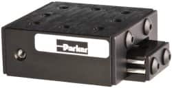 Parker - 25 Lb. Capacity, 6-32 Mount Hole, 1" Travel, Ball Bearing Slide Table - Single Axis, 8 Mounting Holes, 1-3/4" Long x 1-3/4" Wide x 3/4" High - Caliber Tooling