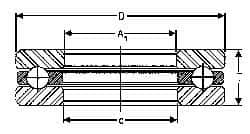 INA Bearing - 3-1/4" Inside x 4.969" Outside Diam, 1" Thick, Steel Ball Thrust Bearing - 44,500 Lbs. Static Capacity, 16,600 Max Pressure x Velocity - Caliber Tooling