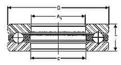 INA Bearing - 1-7/8" Inside x 3-7/32" Outside Diam, 13/16" Thick, Steel Ball Thrust Bearing - 17,500 Lbs. Static Capacity, 6,900 Max Pressure x Velocity - Caliber Tooling