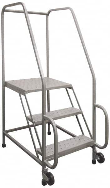 PW Platforms - 5 Step, 77-1/2 Inch Overall Height, Grip Strut Tread, Tilt and Roll Safety Ladder - 300 Lb. Load Capacity, 50 Inch Platform Height, 32 Inch Base Width x 52 Inch Base Depth - Caliber Tooling