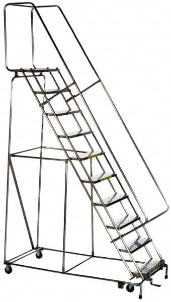 Ballymore - 96-1/2" 7 Step Ladder - Rolling Safety Ladder, 300 Lb Capacity, 66-1/2" Platform Height, 30" Base Width x 49" Base Depth, Solid Ribbed Tread - Caliber Tooling