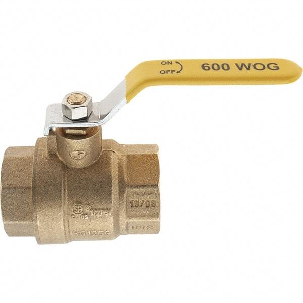 Value Collection - 1-1/4" Pipe, Brass Full Port Ball Valve - 2 Piece, NPT Ends, Lever Handle, 600 WOG, 150 WSP - Caliber Tooling