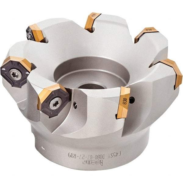 Iscar - 4.37" Cut Diam, 1-1/2" Arbor Hole, 0.18" Max Depth of Cut, 50° Indexable Chamfer & Angle Face Mill - 10 Inserts, IQ845 SYHU 07.. Insert, Right Hand Cut, Through Coolant, Series DoveIQMill - Caliber Tooling