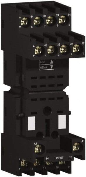 Schneider Electric - 250 Volt, 10 Amp, Flat Relay Socket - DIN Rail Mount, Panel Mount, IP20, Box Lug Mixed Terminal - Caliber Tooling