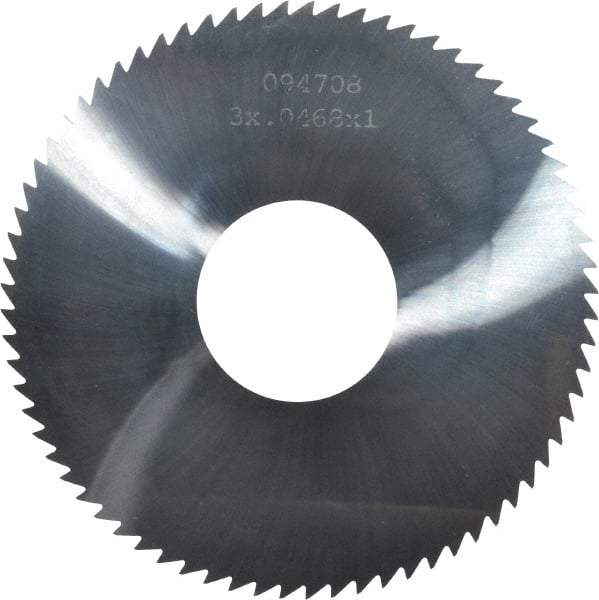 Made in USA - 3" Diam x 0.0468" Blade Thickness x 1" Arbor Hole Diam, 72 Tooth Slitting and Slotting Saw - Arbor Connection, Right Hand, Uncoated, Solid Carbide, 5° Rake, Concave Ground - Caliber Tooling