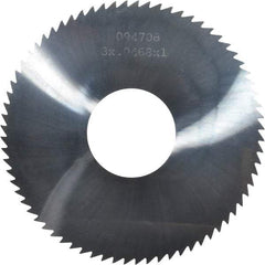 Made in USA - 3" Diam x 0.0468" Blade Thickness x 1" Arbor Hole Diam, 72 Tooth Slitting and Slotting Saw - Arbor Connection, Right Hand, Uncoated, Solid Carbide, 5° Rake, Concave Ground - Caliber Tooling