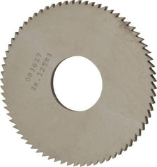 Made in USA - 3" Diam x 1/8" Blade Thickness x 1" Arbor Hole Diam, 72 Tooth Slitting and Slotting Saw - Arbor Connection, Right Hand, Uncoated, Solid Carbide, 5° Rake, Concave Ground - Caliber Tooling