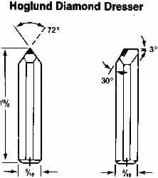 Made in USA - 0.025" Single Point Diamond Dresser - 1-1/2" Long x 5/16" Shank Diam, 72° Included Angle - Caliber Tooling