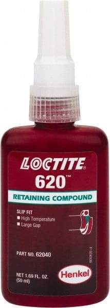 Loctite - 50 mL Bottle, Green, Medium Strength Liquid Retaining Compound - Series 620, 24 hr Full Cure Time, Heat Removal - Caliber Tooling