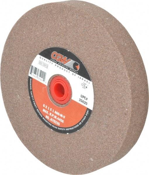 Camel Grinding Wheels - 60 Grit Aluminum Oxide Bench & Pedestal Grinding Wheel - 6" Diam x 1" Hole x 1" Thick, 4456 Max RPM, M Hardness, Medium Grade , Vitrified Bond - Caliber Tooling