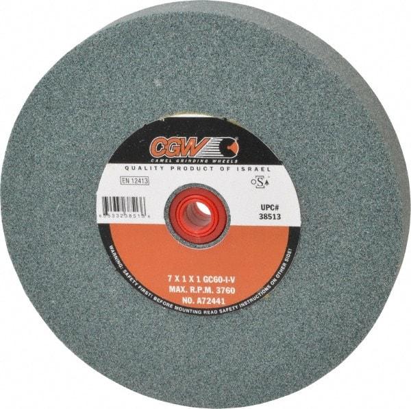 Camel Grinding Wheels - 60 Grit Silicon Carbide Bench & Pedestal Grinding Wheel - 7" Diam x 1" Hole x 1" Thick, 3760 Max RPM, I Hardness, Medium Grade , Vitrified Bond - Caliber Tooling