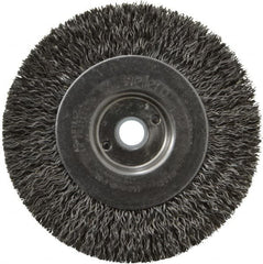 Weiler - 4" OD, 1/2" Arbor Hole, Crimped Steel Wheel Brush - 1/2" Face Width, 7/8" Trim Length, 0.014" Filament Diam, 12,500 RPM - Caliber Tooling