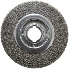 Weiler - 10" OD, 2" Arbor Hole, Crimped Steel Wheel Brush - 1-1/8" Face Width, 2" Trim Length, 0.014" Filament Diam, 3,600 RPM - Caliber Tooling