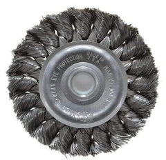 Weiler - 3" OD, 1/2" Arbor Hole, Knotted Steel Wheel Brush - 3/8" Face Width, 5/8" Trim Length, 0.0118" Filament Diam, 25,000 RPM - Caliber Tooling