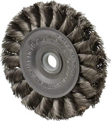 Weiler - 3" OD, 1/2" Arbor Hole, Knotted Stainless Steel Wheel Brush - 3/8" Face Width, 5/8" Trim Length, 0.0118" Filament Diam, 25,000 RPM - Caliber Tooling