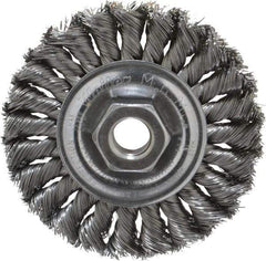 Weiler - 4" OD, 5/8-11 Arbor Hole, Knotted Steel Wheel Brush - 1/2" Face Width, 7/8" Trim Length, 0.014" Filament Diam, 20,000 RPM - Caliber Tooling