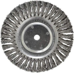 Weiler - 8" OD, 5/8" Arbor Hole, Knotted Steel Wheel Brush - 5/8" Face Width, 1-5/8" Trim Length, 0.014" Filament Diam, 6,000 RPM - Caliber Tooling