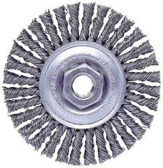 Weiler - 4" OD, M10x1.50 Arbor Hole, Knotted Steel Wheel Brush - 3/16" Face Width, 7/8" Trim Length, 0.02" Filament Diam, 20,000 RPM - Caliber Tooling