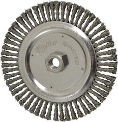 Weiler - 6-7/8" OD, 5/8-11 Arbor Hole, Knotted Steel Wheel Brush - 3/16" Face Width, 1-1/8" Trim Length, 0.02" Filament Diam, 9,000 RPM - Caliber Tooling