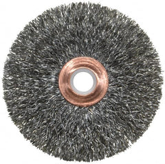 Weiler - 3" OD, 1/2" Arbor Hole, Crimped Steel Wheel Brush - 5/8" Face Width, 1" Trim Length, 0.0118" Filament Diam, 20,000 RPM - Caliber Tooling