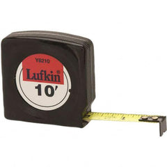 Lufkin - 10' x 1/2" Yellow Steel Blade Tape Measure - 1/16 & 1/32" Graduation, Black Steel Case - Caliber Tooling