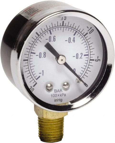 Gast - 1/4 NPT Air Compressor Vacuum Gauge - 2" Diam, Use with Gast 0211/0523 Rotary Vane Units - Caliber Tooling