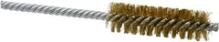 Made in USA - 3/4" Diam Helical Brass Tube Brush - Double Spiral, 0.006" Filament Diam, 2-1/2" Brush Length, 5-1/2" OAL, 0.237" Diam Galvanized Steel Shank - Caliber Tooling