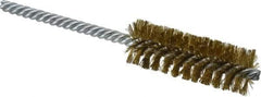 Made in USA - 7/8" Diam Helical Brass Tube Brush - Double Spiral, 0.006" Filament Diam, 2-1/2" Brush Length, 5-1/2" OAL, 0.237" Diam Galvanized Steel Shank - Caliber Tooling