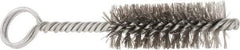 Made in USA - 2-1/2" Long x 7/8" Diam Stainless Steel Twisted Wire Bristle Brush - Double Spiral, 5-1/2" OAL, 0.01" Wire Diam, 0.235" Shank Diam - Caliber Tooling