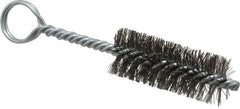 Made in USA - 2-1/2" Long x 1" Diam Stainless Steel Twisted Wire Bristle Brush - Double Spiral, 5-1/2" OAL, 0.01" Wire Diam, 0.235" Shank Diam - Caliber Tooling