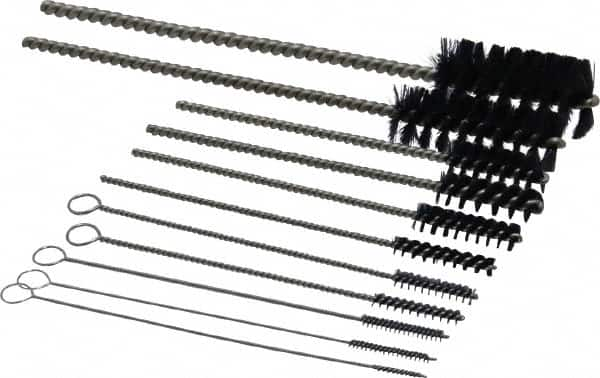 PRO-SOURCE - 11 Piece Nylon Hand Tube Brush Set - 3/4" to 1-1/2" Brush Length, 4" OAL, 0.034" Shank Diam, Includes Brush Diams 1/4", 5/16", 3/8", 1/2" & 3/4" - Caliber Tooling