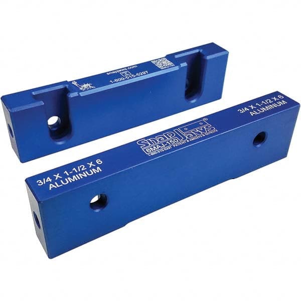 Snap Jaws - 6" Wide x 1-1/2" High x 3/4" Thick, Flat/No Step Vise Jaw - Caliber Tooling