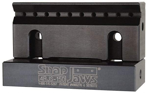 Snap Jaws - 4" Wide x 1-3/4" High x 1" Thick, V-Groove Vise Jaw - Steel, Fixed Jaw, Compatible with 4" Vises - Caliber Tooling