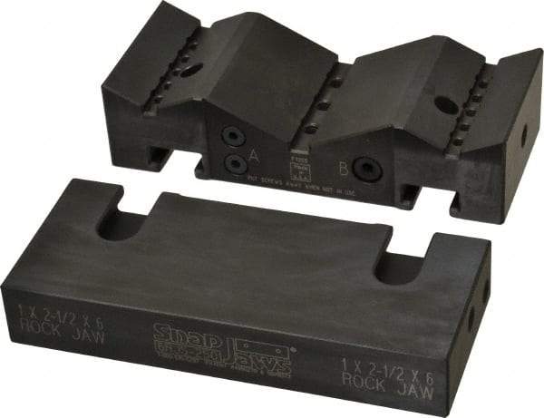 Snap Jaws - 6" Wide x 2-1/2" High x 1-1/2" Thick, V-Groove Vise Jaw - Steel, Fixed Jaw, Compatible with 6" Vises - Caliber Tooling