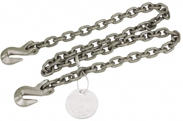 Pewag - 5' Long, 12,000 Lb Basket Capacity, 12,000 Lb Vertical Capacity, Alloy Steel Web Sling - SGG Chain Sling, 1/2" Diam Chain, Silver (Color), with 2 Grab Hooks - Caliber Tooling