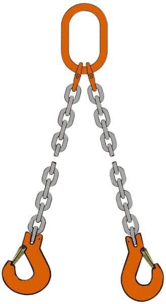 Pewag - 10' Long, 12,300 Lb Basket Capacity, 12,300 Lb Vertical Capacity, Alloy Steel Web Sling - DOS Chain Sling, 3/8" Diam Chain, Silver (Color), with 2 Sling Hooks & Master Link - Caliber Tooling