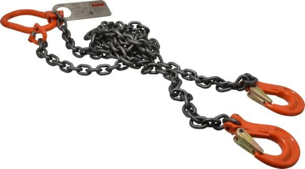 Pewag - 5' Long x 10" Wide, 4,700 Lb Basket Capacity, 4,700 Lb Vertical Capacity, Alloy Steel Web Sling - DOS Chain Sling, 7/32" Diam Chain, Self-Colored, with 2 Sling Hooks & Master Link - Caliber Tooling