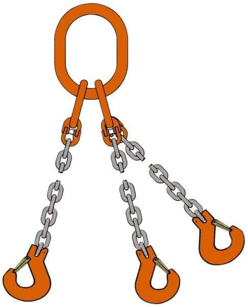 Pewag - 10' Long, 5,500 Lb Basket Capacity, 5,500 Lb Vertical Capacity, Alloy Steel Web Sling - TOG Chain Sling, 7/32" Diam Chain, Silver (Color), with 3 Grab Hooks & Master Link - Caliber Tooling