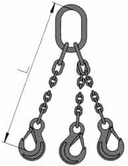 Pewag - 10' Long, 5,500 Lb Basket Capacity, 5,500 Lb Vertical Capacity, Alloy Steel Web Sling - TOS Chain Sling, 7/32" Diam Chain, Silver (Color), with 3 Sling Hooks & Master Link - Caliber Tooling